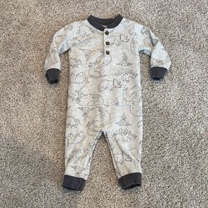 Carter's Gray Dinosaur Print One-Piece with Dark Gray Trim